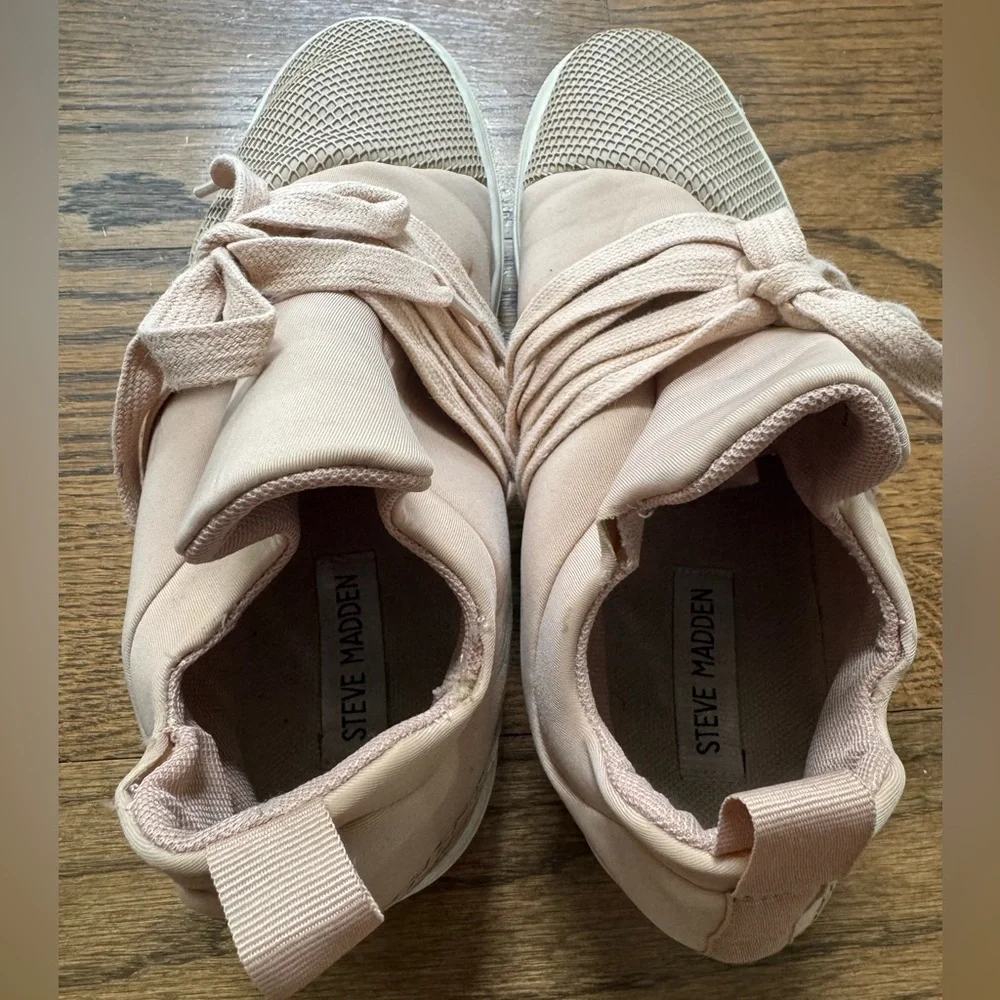 Women’s slip on shoe set: Taupe sneakers and black fur-lined mules, size 9
